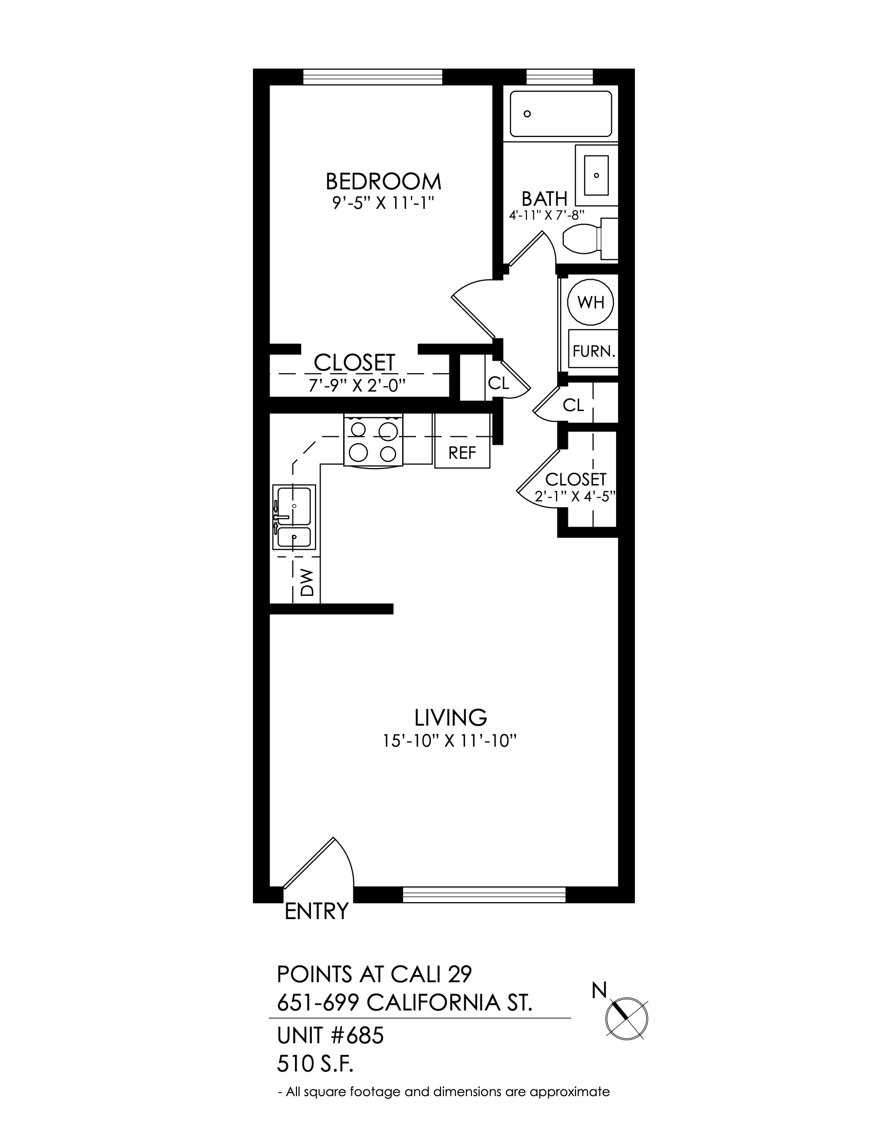 Floor plan for 1 bed, 1 bath